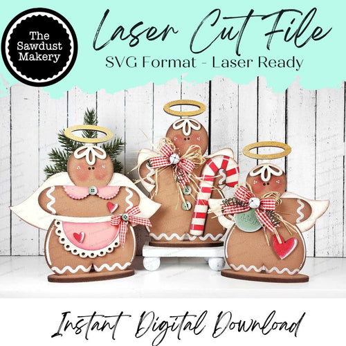 Gingerbread Angel Shelf Sitters SVG File | Laser Cut File | Christmas SVG | Gingerbread svg | Angel svg | Candy Cane SVG