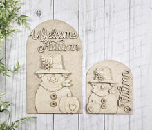 Load image into Gallery viewer, Interchangeable Large Arched Boho Sign Insert | Welcome Autumn Scarecrow Sign | Laser Cut File | Boho Signs | Seasonal Interchangeable SVG

