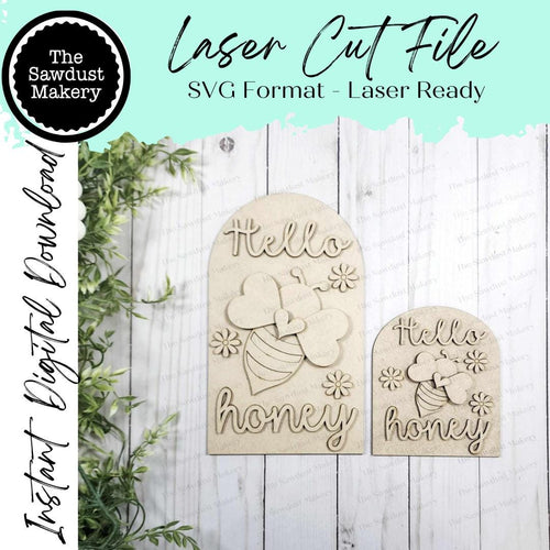 Interchangeable Large Arched Boho Sign Insert | Hello Honey Sign | SVG Laser Cut File | Boho Signs | Seasonal Interchangeable SVG