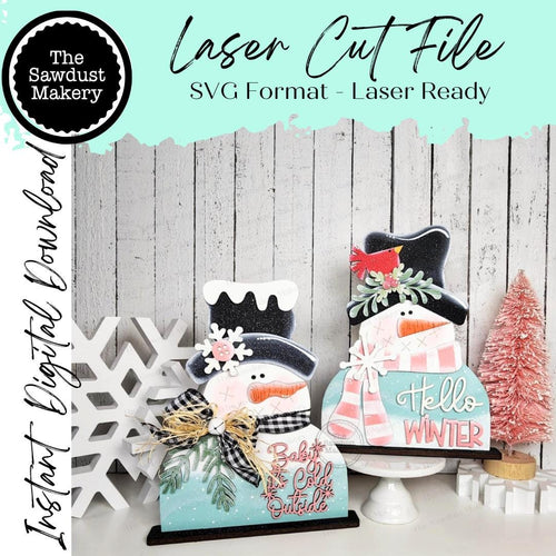 Winter Snowmen Shelf Sitters SVG | Snowman laser cut file | Shelf Sitter Snowman SVG | Hello Winter SVG | Baby it's Cold Winter svg