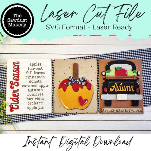 Autumn Apple Cider Trio Sign Bundle Laser Cut File | Interchangeable Frame | Fall Sign Inserts | 5