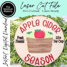 Load image into Gallery viewer, Apple Cider Season Door Hanger 10.5&quot; SVG File | Laser Cut File | Fall SVG File | Door Hanger | Apple Cider SVG
