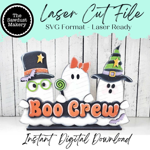 Boo Crew Ghost Shelf Sitter Standing Sign File SVG | Halloween Laser Cut File | Halloween Mantle decor | Halloween SVG | Ghost SVG