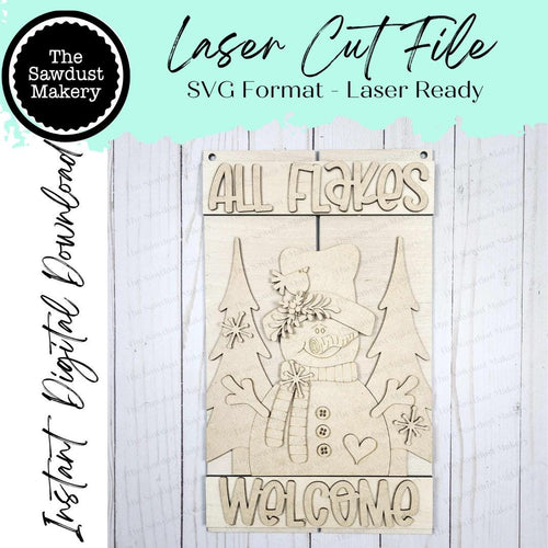 All Flakes Welcome Snowman Pallet Sign Door Hanger SVG File | Laser Cut File | Snowman SVG File | Door Hanger svg | WinterSVG | Snowman Svg