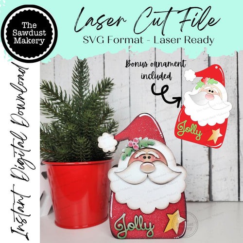 Jolly Santa Claus Shelf Sitter SVG File | Laser Cut File | Jolly Santa Christmas Ornament SVG | Ornament SVG | Santa Claus Laser Svg