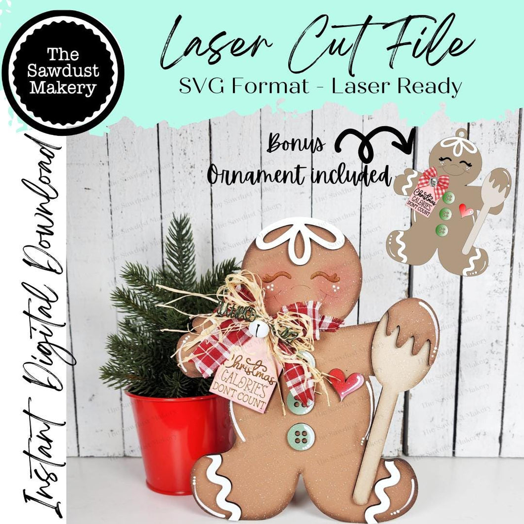 Christmas Calories Gingerbread Shelf Sitter SVG File | Laser Cut File | Gingerbread Christmas SVG | Gingerbread Laser Svg
