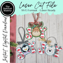 Load image into Gallery viewer, Winter Candy Cane Joy Christmas Ornament Bundle SVG File | Laser Cut File | Penguin svg | Polar Bear svg | Moose svg | Bear Ornament svg
