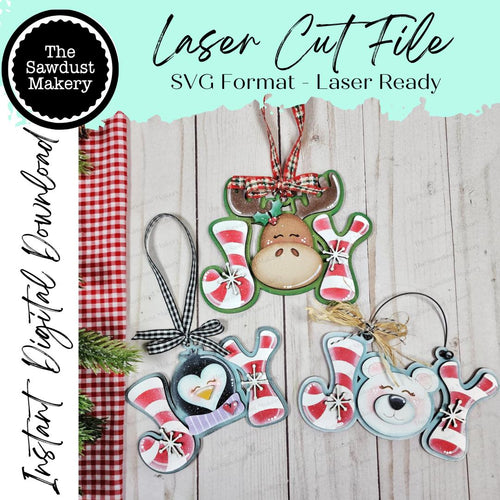 Winter Candy Cane Joy Christmas Ornament Bundle SVG File | Laser Cut File | Penguin svg | Polar Bear svg | Moose svg | Bear Ornament svg