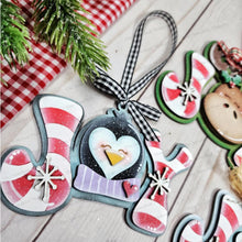 Load image into Gallery viewer, Winter Candy Cane Joy Christmas Ornament Bundle SVG File | Laser Cut File | Penguin svg | Polar Bear svg | Moose svg | Bear Ornament svg
