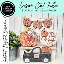 Load image into Gallery viewer, Sweater Weather Pumpkin Decor Set Tiered Tray Display SVG File | Laser Cut File | Pumpkin | Sweater Pumpkins | Fall SVG | Stay Cozy
