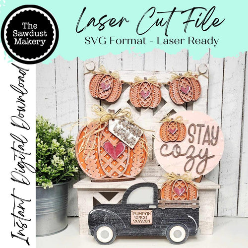 Sweater Weather Pumpkin Decor Set Tiered Tray Display SVG File | Laser Cut File | Pumpkin | Sweater Pumpkins | Fall SVG | Stay Cozy