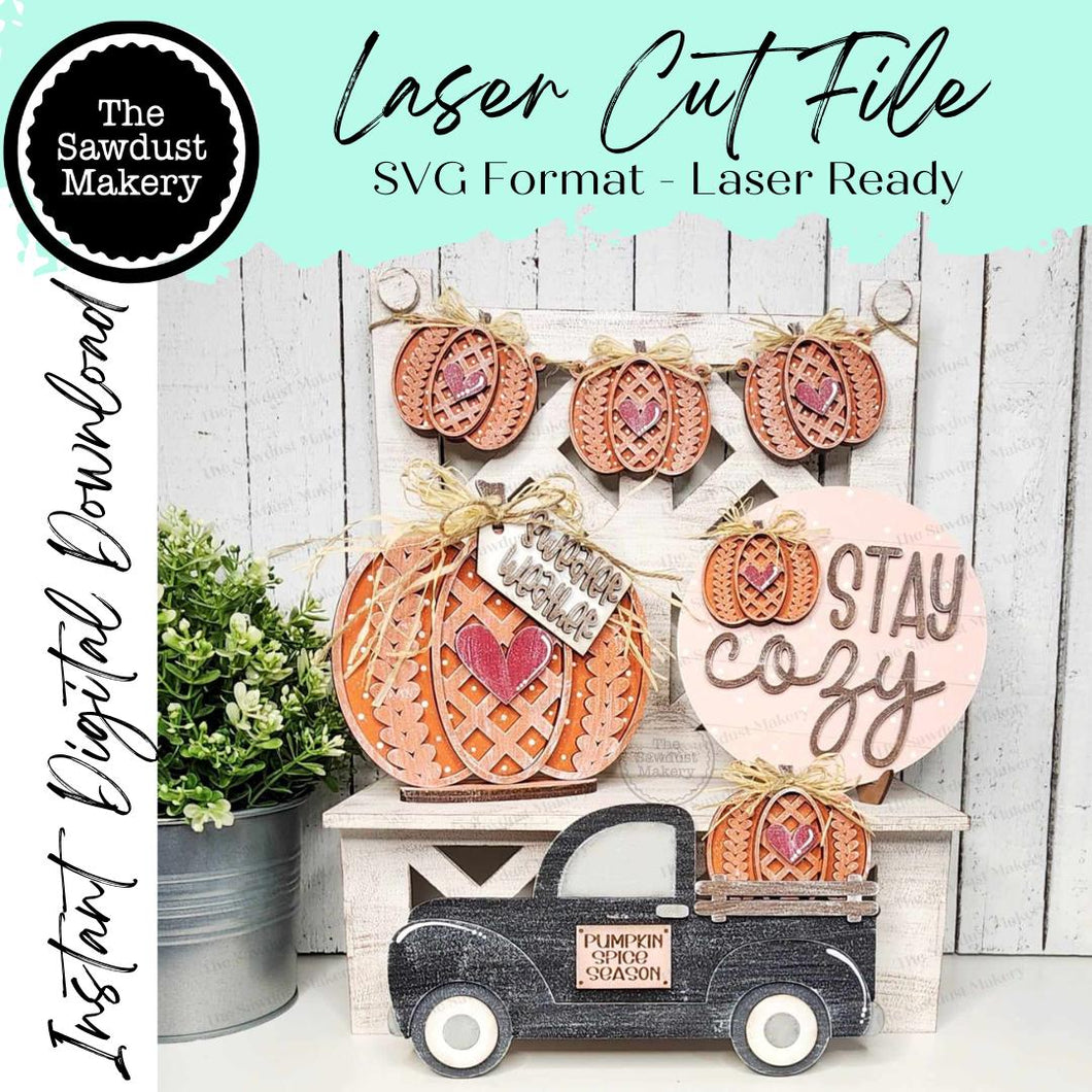Sweater Weather Pumpkin Decor Set Tiered Tray Display SVG File | Laser Cut File | Pumpkin | Sweater Pumpkins | Fall SVG | Stay Cozy