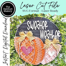 Load image into Gallery viewer, Sweater Weather Door Hanger 10.5&quot; SVG File | Laser Cut File | Fall SVG File | Door Hanger | Sweater Pumpkin SVG
