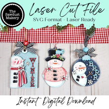 Load image into Gallery viewer, Frosty Friends Snowman Christmas Ornament Bundle SVG File | Laser Cut File | Christmas Ornament SVG | Gift Card SVG | Snowman Ornaments
