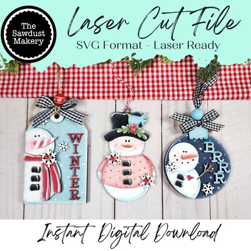 Frosty Friends Snowman Christmas Ornament Bundle SVG File | Laser Cut File | Christmas Ornament SVG | Gift Card SVG | Snowman Ornaments