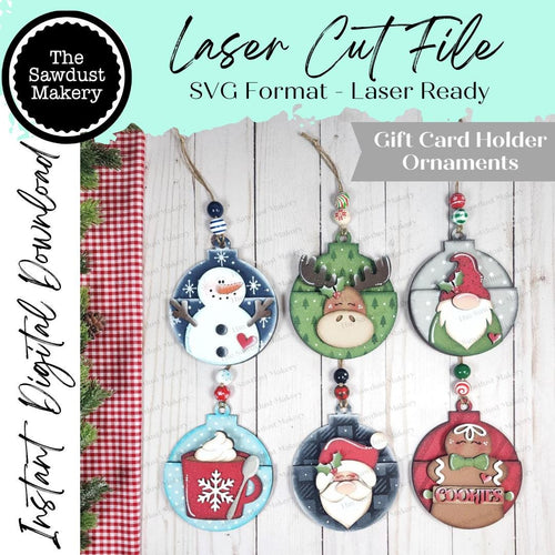 Round Christmas Ornament Gift Card Holder Laser Cut SVG File | Christmas Ornaments | Laser SVG File | Gift Card Holder SVG | Ornament Gift