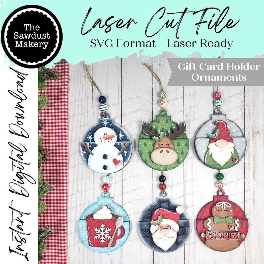 Round Christmas Ornament Gift Card Holder Laser Cut SVG File | Christmas Ornaments | Laser SVG File | Gift Card Holder SVG | Ornament Gift