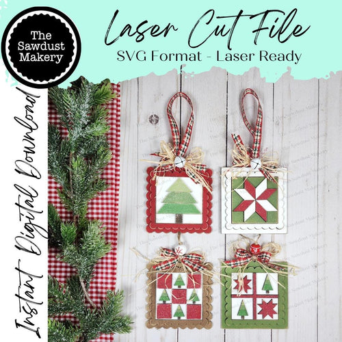 Christmas Quilt Block Ornament Bundle SVG File | Laser Cut File | Christmas Ornaments | Ornament SVG | Quilt Christmas Ornaments SVG