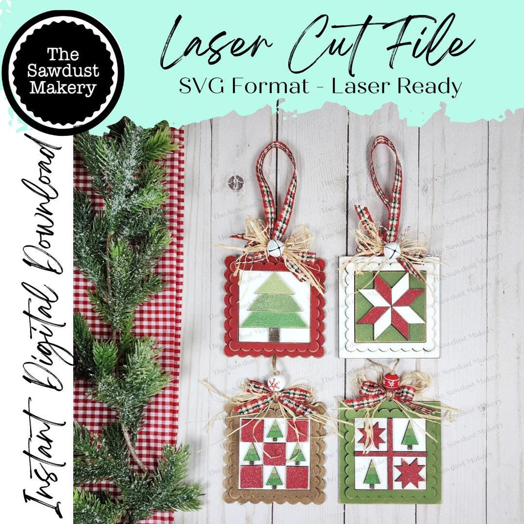 Christmas Quilt Block Ornament Bundle SVG File | Laser Cut File | Christmas Ornaments | Ornament SVG | Quilt Christmas Ornaments SVG