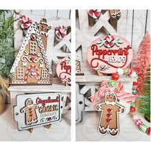 Load image into Gallery viewer, Gingerbread Christmas Decor Set Tiered Tray Display SVG File | Laser Cut File | Gingerbread House SVG | Peppermints | Gingerbread Cookies
