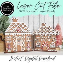 Load image into Gallery viewer, Gingerbread House Shelf Sitters SVG File | Laser Cut File | Gingerbread SVG | Christmas laser Cut File | Gingerbread Icing | Peppermints
