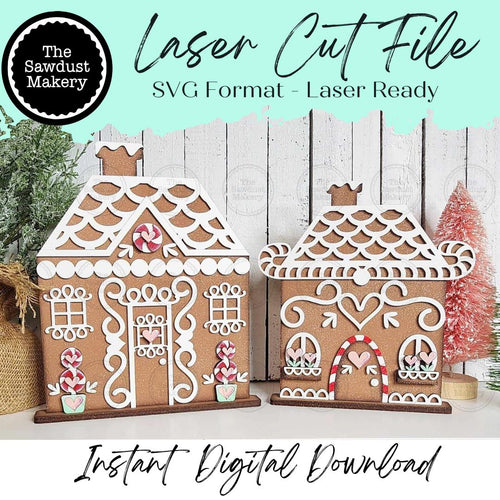 Gingerbread House Shelf Sitters SVG File | Laser Cut File | Gingerbread SVG | Christmas laser Cut File | Gingerbread Icing | Peppermints