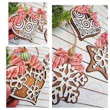 Load image into Gallery viewer, Gingerbread Cookie Christmas Ornament Bundle SVG File | Laser Cut File | Gingerbread svg | Gingerbread Cookie Christmas Ornaments

