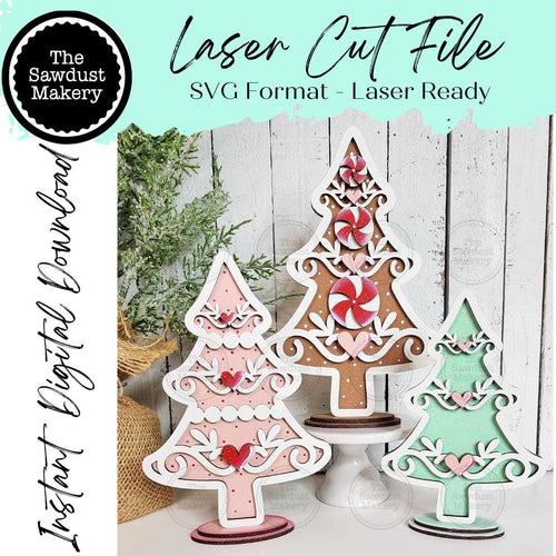 Standing Gingerbread Christmas Tree Trio Christmas SVG File | Laser Cut File | Christmas SVG | Christmas Tree SVG | Gingerbread Christmas