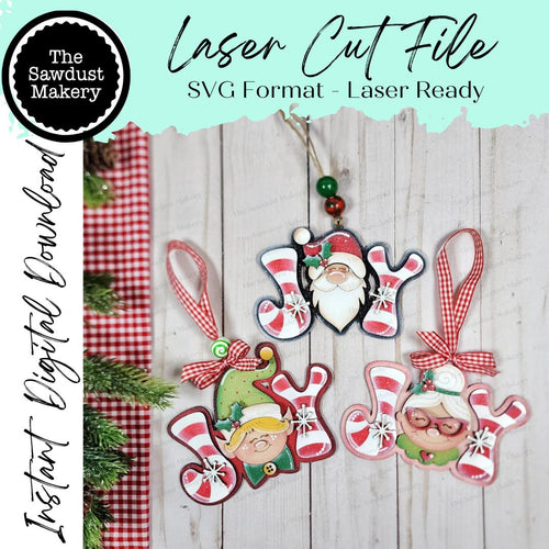 North Pole Candy Cane Joy Christmas Ornament Bundle SVG File | Laser Cut File | Elf svg | Santa svg | Mrs. Claus svg | Christmas Ornaments