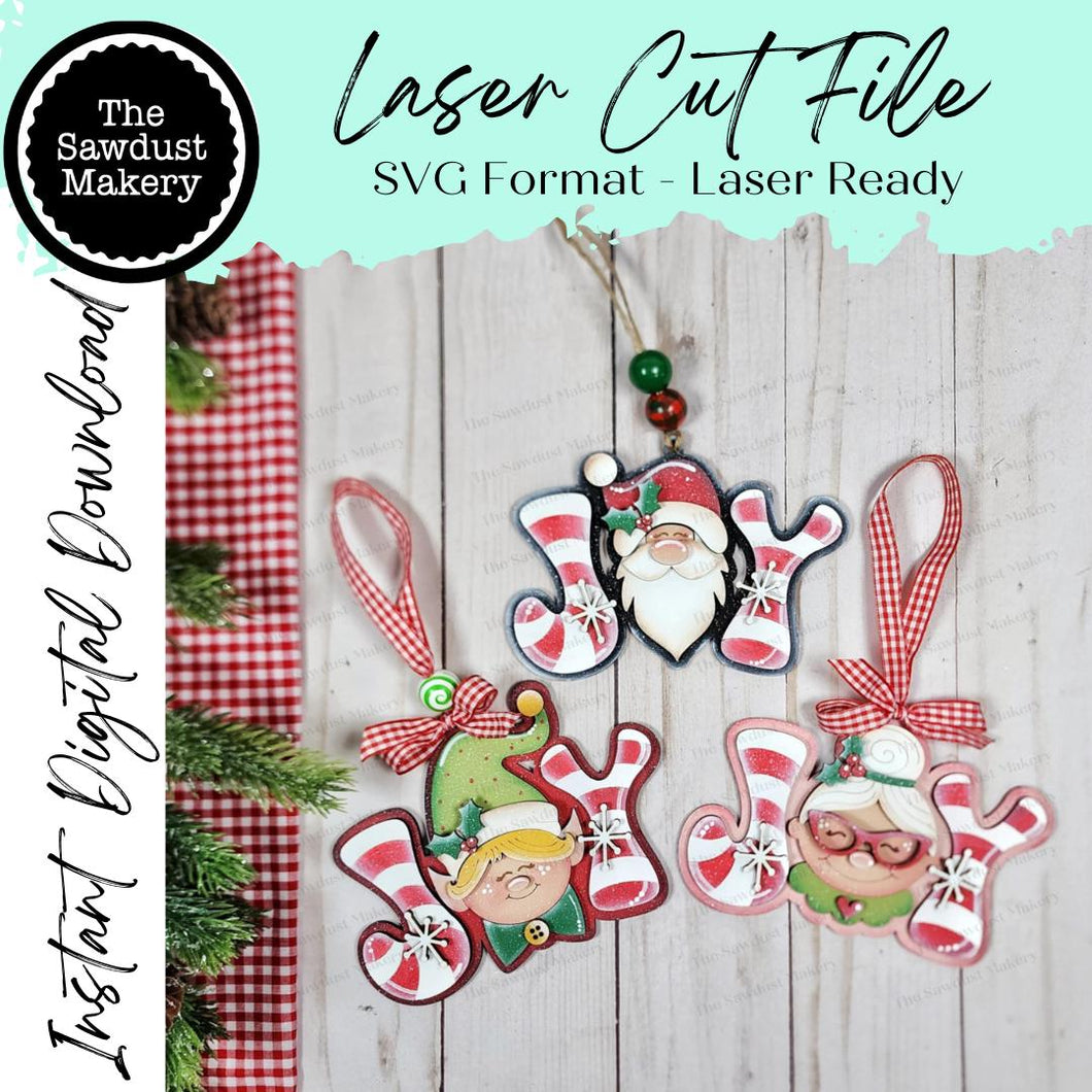 North Pole Candy Cane Joy Christmas Ornament Bundle SVG File | Laser Cut File | Elf svg | Santa svg | Mrs. Claus svg | Christmas Ornaments