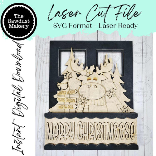 Add-on for Interchangeable Window Box | Moose Christmas Window Box Insert SVG | Laser Cut File | Window Box Shelf Sitter