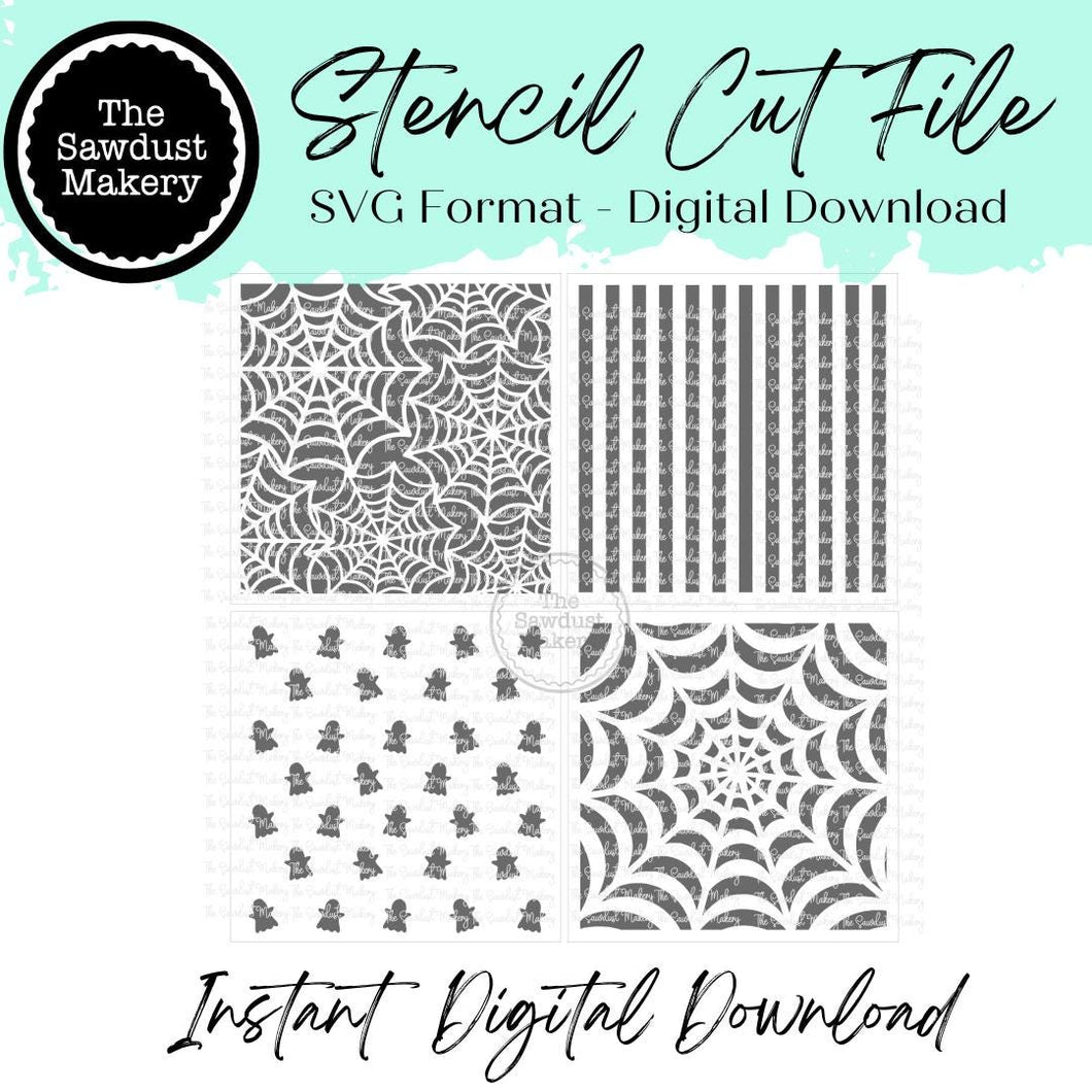 Digital Stencil Set | Halloween Vol 2 Stencils | Stencil SVG | Spider Webs | Ghosts | Stripes | Spider Web Stencil | Stencil File