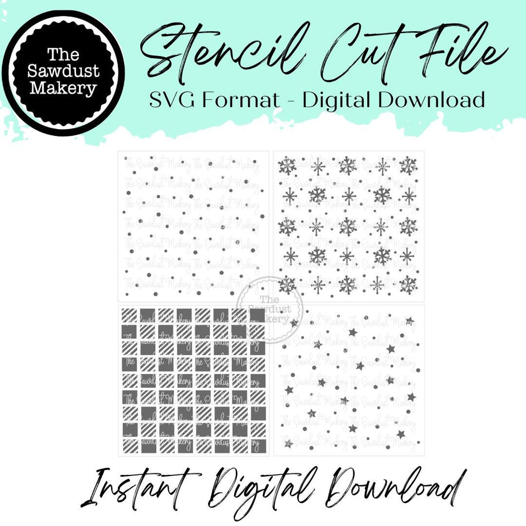Digital Stencil Set | Cozy Winter Stencils | Stencil SVG | Snow | Stars and flakes | Twinkle Stars and Flakes | Buffalo Plaid | Stencil File