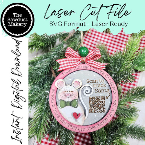 Christmas Mouse Santa Tracker Christmas Ornament SVG File | Laser Cut File | Christmas Ornament SVG | Ornament SVG | Mouse Laser Svg