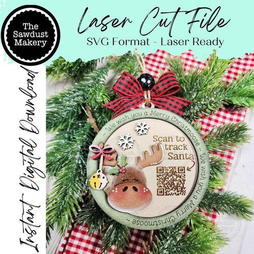 Moose Santa Tracker Christmas Ornament SVG File | Laser Cut File | Christmas Ornament SVG | Ornament SVG | Moose Laser Svg