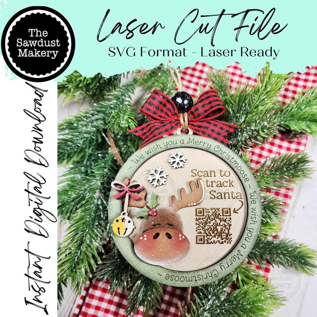 Moose Santa Tracker Christmas Ornament SVG File | Laser Cut File | Christmas Ornament SVG | Ornament SVG | Moose Laser Svg