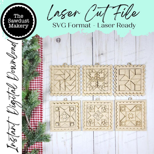 Barn Quilt Block Ornament Bundle SVG File | Laser Cut File | Christmas Ornaments | Ornament SVG | Quilt Christmas Ornaments SVG