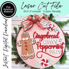 Load image into Gallery viewer, Gingerbread Kisses Door Hanger 10.5&quot; SVG File | Laser Cut File | Gingerbread SVG File | Door Hanger | Gingerbread Christmas SVG
