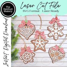 Load image into Gallery viewer, Gingerbread Cookie Christmas Ornament Bundle SVG File | Laser Cut File | Gingerbread svg | Gingerbread Cookie Christmas Ornaments
