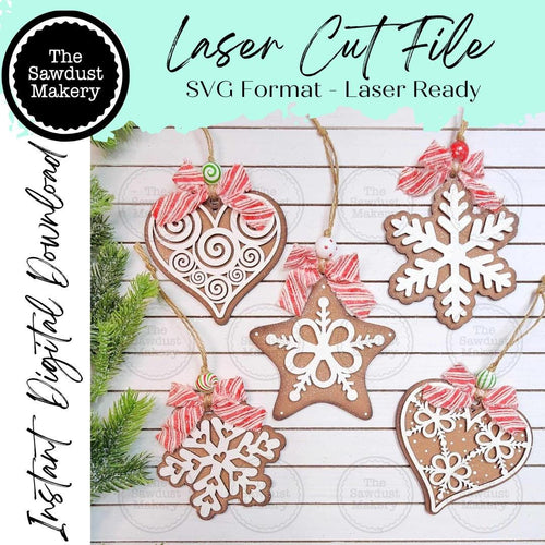Gingerbread Cookie Christmas Ornament Bundle SVG File | Laser Cut File | Gingerbread svg | Gingerbread Cookie Christmas Ornaments