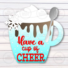 Load image into Gallery viewer, Hot Cocoa Cup Door Hanger SVG File | Laser Cut File | Christmas SVG File | Door Hanger SVG | Cup of Cheer svg file
