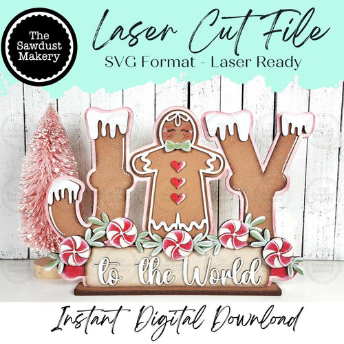 Gingerbread Joy Shelf Sitter Standing Sign File SVG | Laser Cut File | Gingerbread SVG | Christmas Word Art Svg | Joy to the World SVG