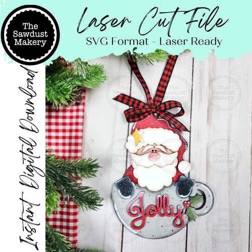 Santa Claus Tea Cup Christmas Ornament SVG File | Laser Cut File | Christmas Ornament SVG | Ornament SVG | Personalized