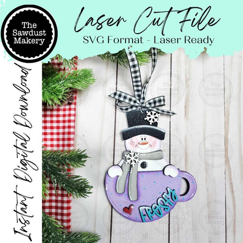 Snowman Tea Cup Christmas Ornament SVG File | Laser Cut File | Christmas Ornament SVG | Ornament SVG | Personalized