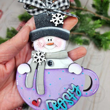 Load image into Gallery viewer, Snowman Tea Cup Christmas Ornament SVG File | Laser Cut File | Christmas Ornament SVG | Ornament SVG | Personalized
