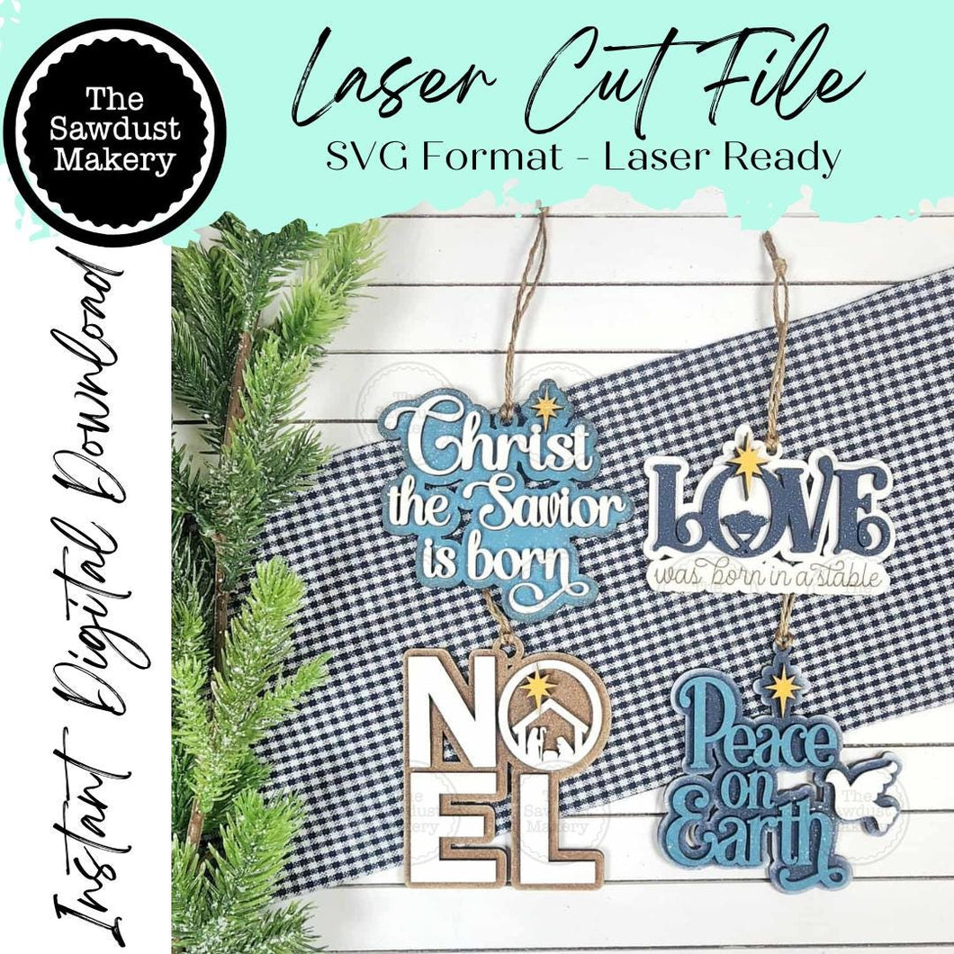 Nativity Word Art Christmas Ornament Bundle Laser Cut SVG File | Christmas Ornament SVG | Ornament Bundle SVG | Nativity Ornaments