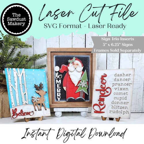 Oh Deer Christmas Trio Sign Bundle Laser Cut File | Interchangeable Frame | Christmas Sign Inserts | 5