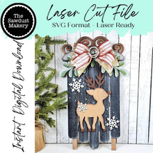 Load image into Gallery viewer, Christmas Reindeer Sled SVG File | Laser Cut File | Christmas SVG File | Door Hanger | Reindeer Christmas SVG | Leaner Sled | Porch Decor
