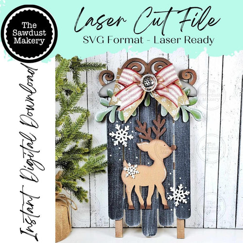 Christmas Reindeer Sled SVG File | Laser Cut File | Christmas SVG File | Door Hanger | Reindeer Christmas SVG | Leaner Sled | Porch Decor