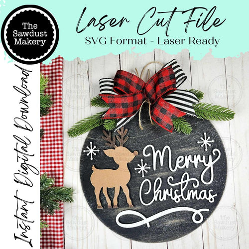 Merry Christmas Reindeer Door Hanger 10.5